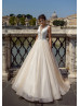 Beaded Ivory Satin Champagne Tulle Wedding Dress